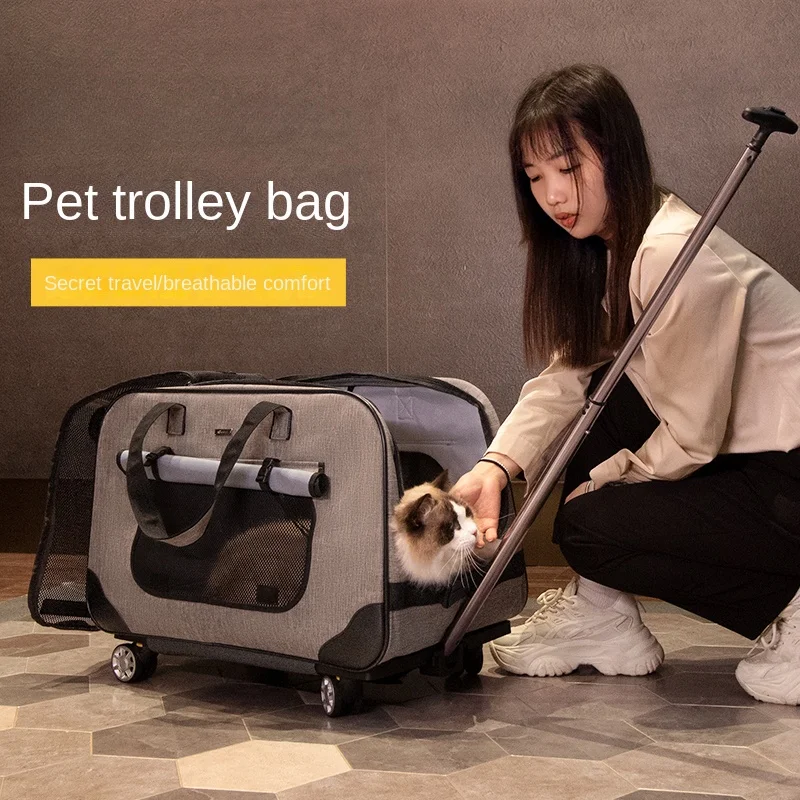 Pet trolley box, dog scooter, cat concealed outing, portable cart, large cat bag, large capacity suitcase