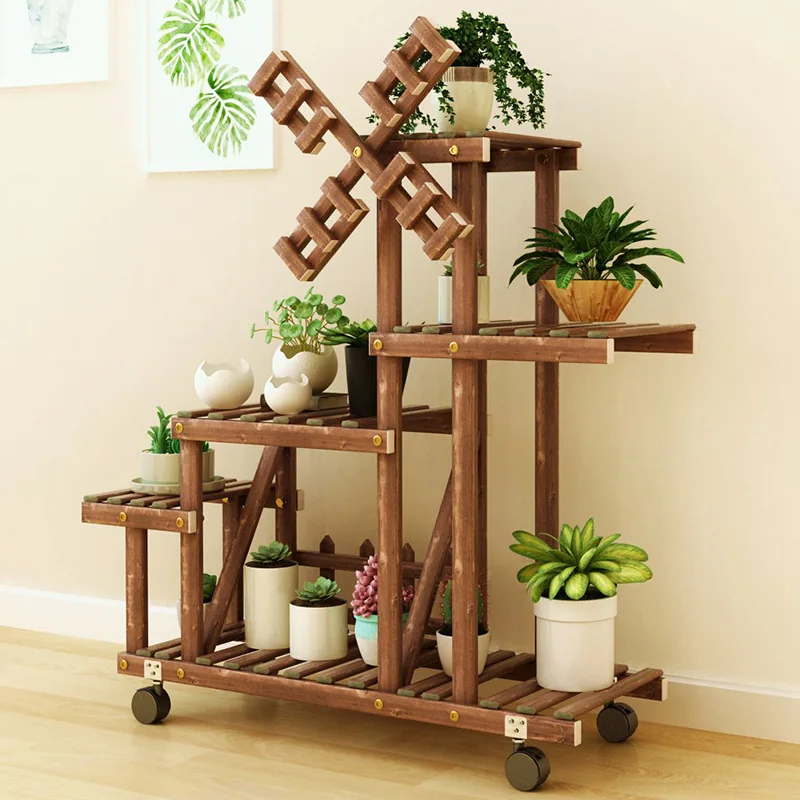 Balcony Storage Rack Solid Wood Multi-storey Living Room Indoor Flower Pot Holder Simple Garden Terrace Furniture Decoration