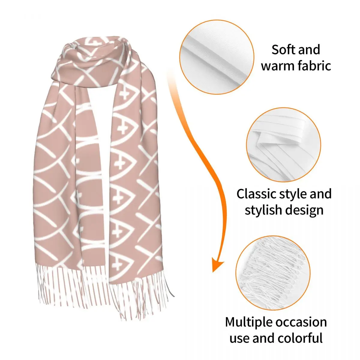 Customized Print Jesus Cross Fish Scarf Women Men Winter Fall Warm Scarves Christian Shawl Wrap