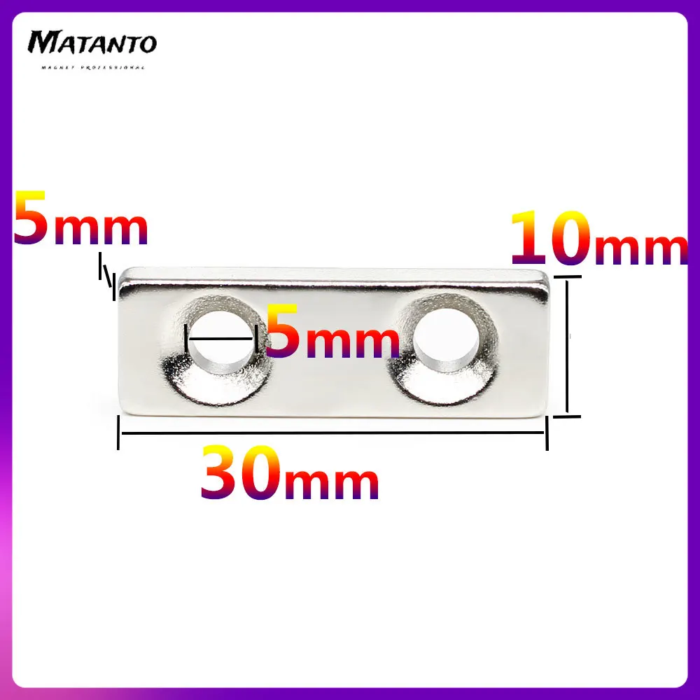 2/5/10/15/20/50PCS 30x10x5-5mm Neodymium Magnet Countersunk Hole 5mm Block Rectangular Powerful Strong Magnetic Magnet 30*10*5-5