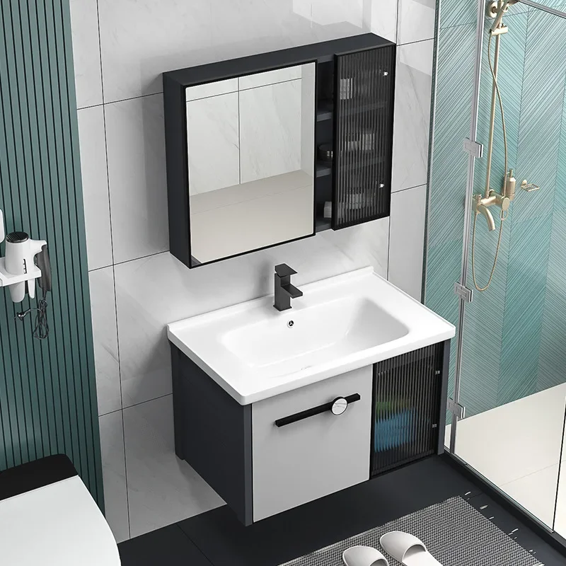 

Honeycomb space aluminium bathroom cabinet combined with ceramic integrated basin washstand aluminum alloy bathroom washbasin ca