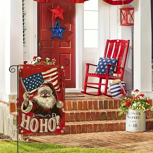 Patriotic Christmas Santa Claus Garden Flag 12 X 18 Inch Double Sided America Fl JJE DDI GGX