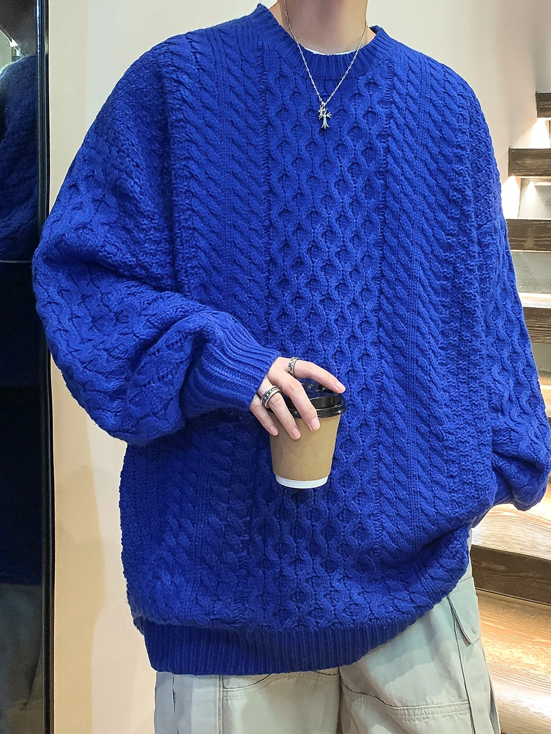 

Свободный вязаный свитер из крученой пряжи для мужчин и женщин, больших размеров, модный, повседневный, весенний, белый, комфортный, стильный