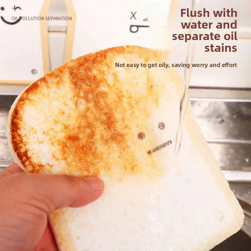 Cute Toast-Design Cleaning Sponge Funny Bread Shape Sponge Super Absorbent Non-Scratch Dish Scrubber for Kitchen Dishwashing