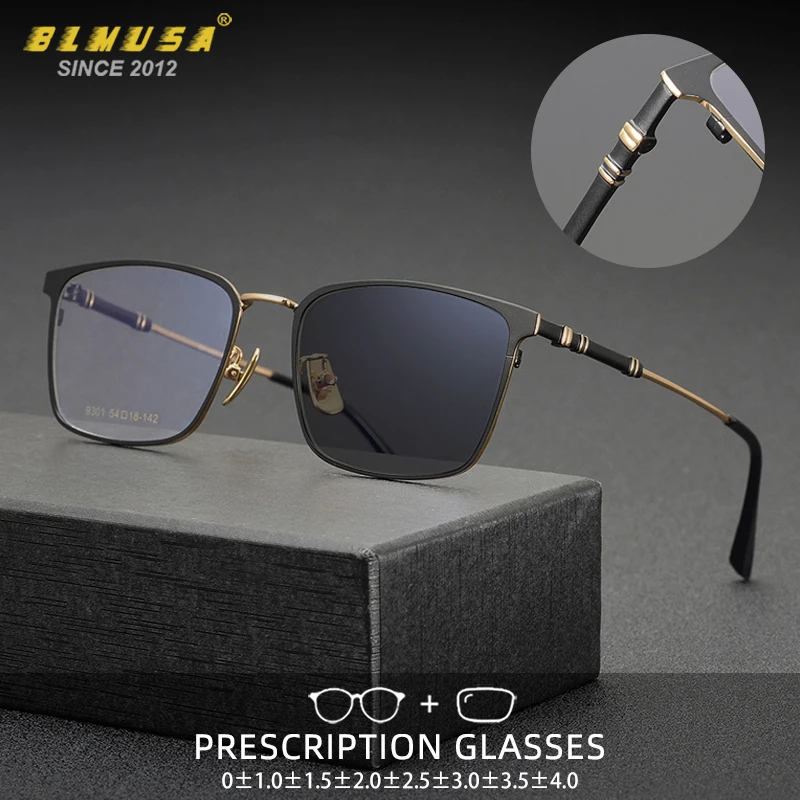 

BLMUSA Fashion Retro Titanium Glasses Frame Square Photochromic Anti Blue Ray Reading Glasses Men Myopia Prescription Glasses