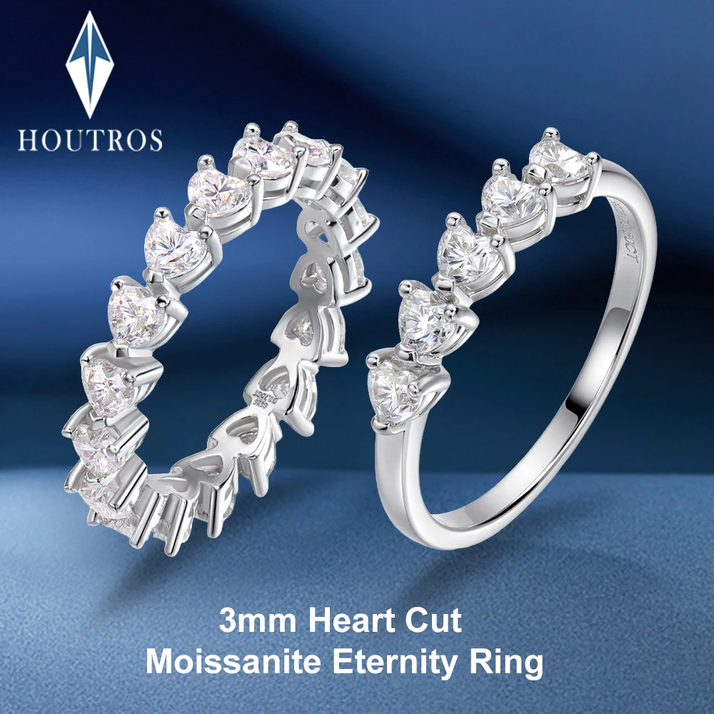 

Обручальное кольцо Eternity с муассанитом 3 мм в форме сердца для женщин, стерлинговое серебро 925 пробы, штабелируемые обручальные кольца с бриллиантами, ювелирные изделия