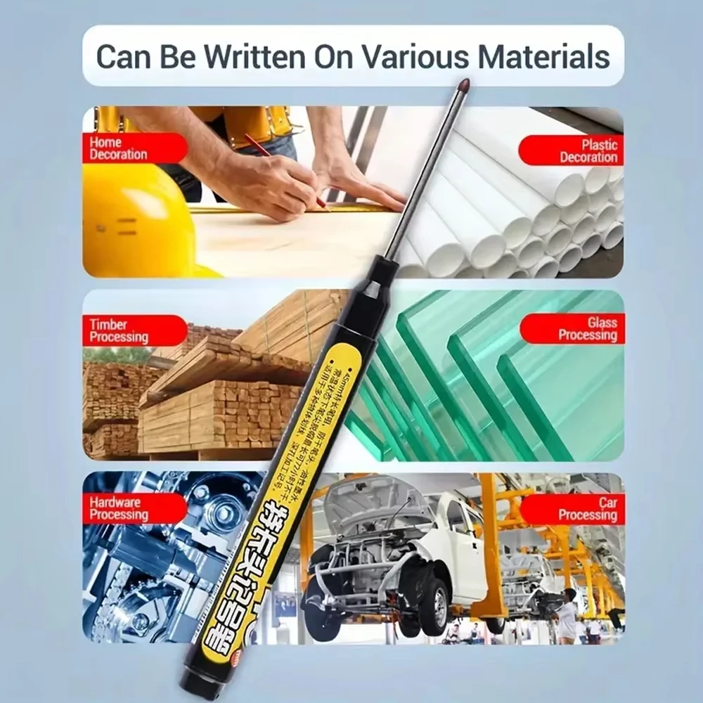 45mm Waterproof Deep Hole Marker Pens Long Nib Head Carpenter Pen Black/Blue/Red Ink for Multi-Purpose Woodworking Hand Tools