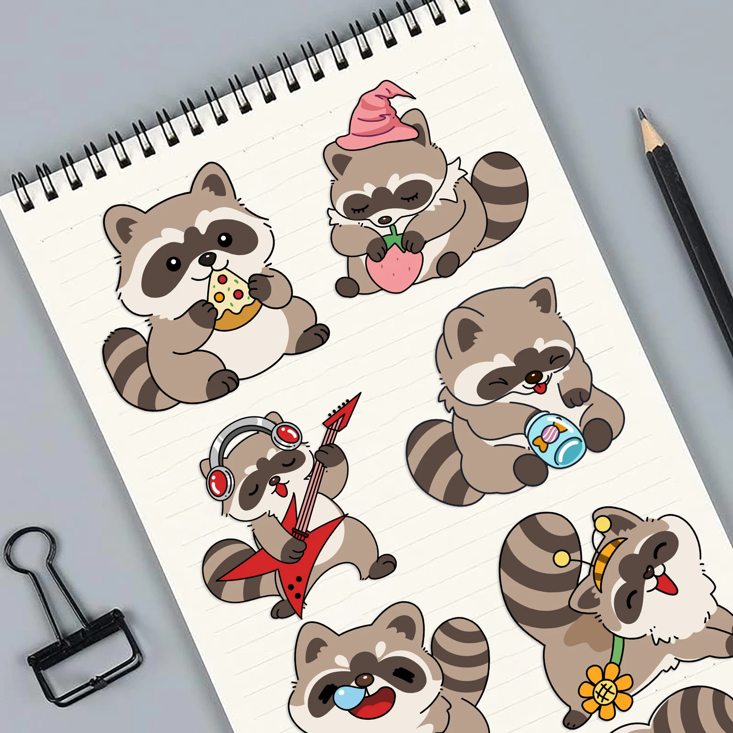 8/16/24개 라쿤 만화 동물 퍼즐 스티커 얼굴 만들기 만화 데칼 문구류 노트북 전화기 데코레이션 스티커