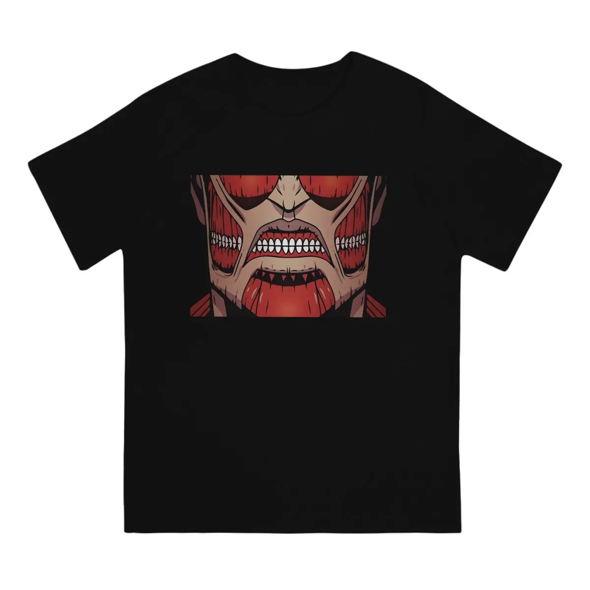 SNK Titan Colossal Mouth Mask T Shirt for Men Pure Cotton Funny T-Shirts Round Neck Attack on Titan Tee Shirt Short Sleeve Tops