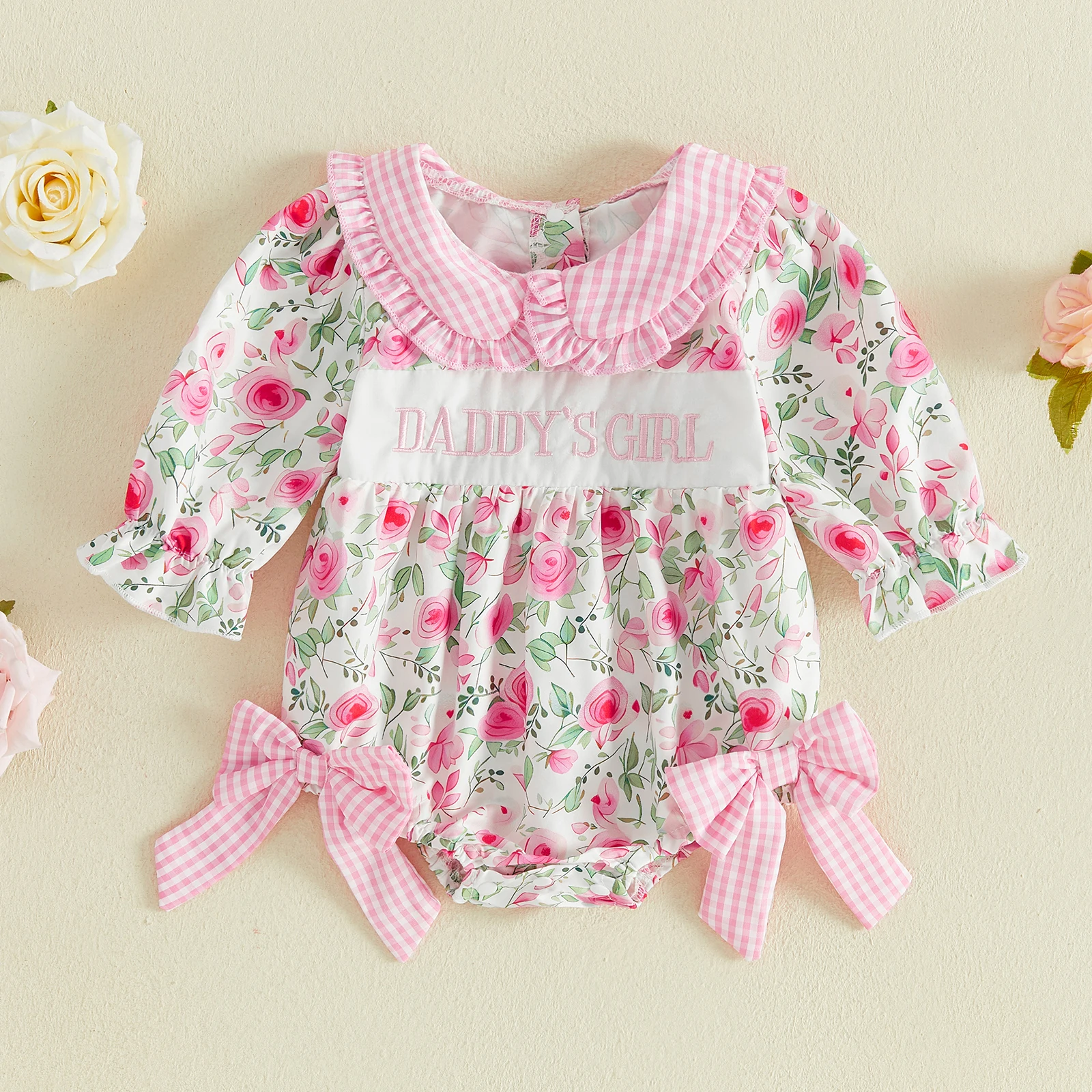 Infant Baby Girl Floral Romper Long Bubble Sleeve Doll Collar Bodysuits Fall Baby Girls Jumpsuit Outfits