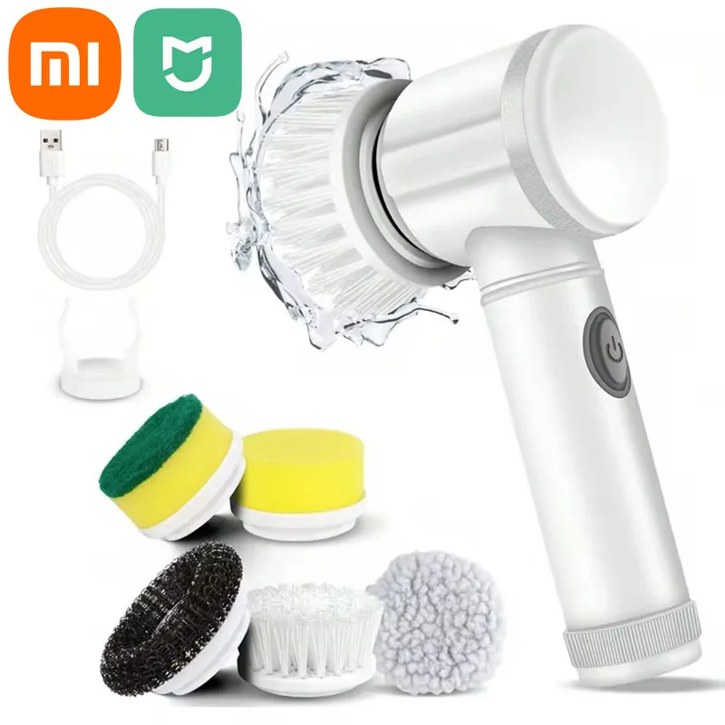 XIAOMI MIJIA Electric Spin Scrubber Bathroom Cleaning Brush Power Scrubber With 5 Replaceable Brush Head For Kitchen Toilet Room