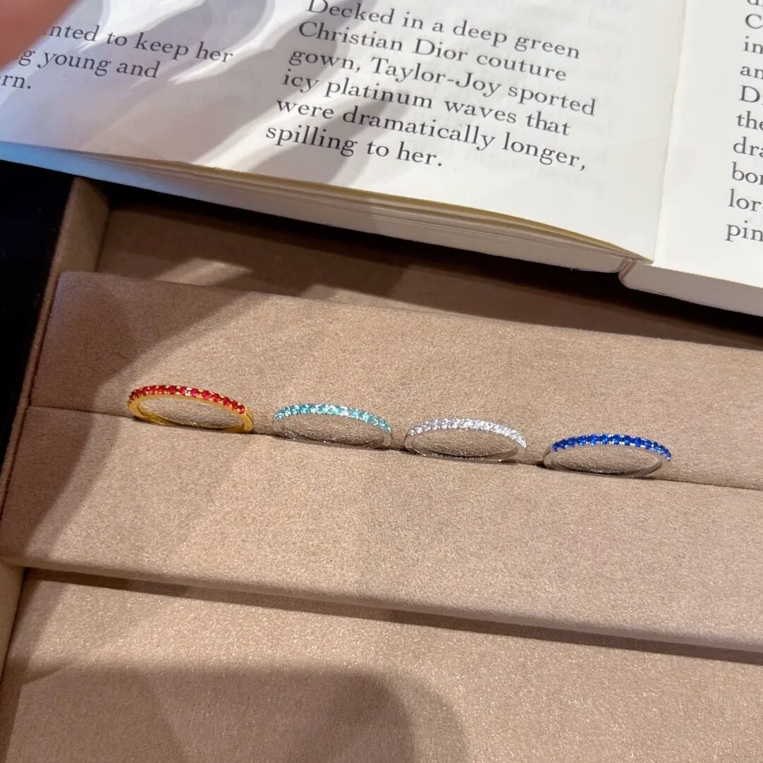 Dainty Thin Stackable Eternity Ring Multicolor Full Pave Crystal Rhinestone Slim Stacking Finger Ring Wedding Fashion Jewelry