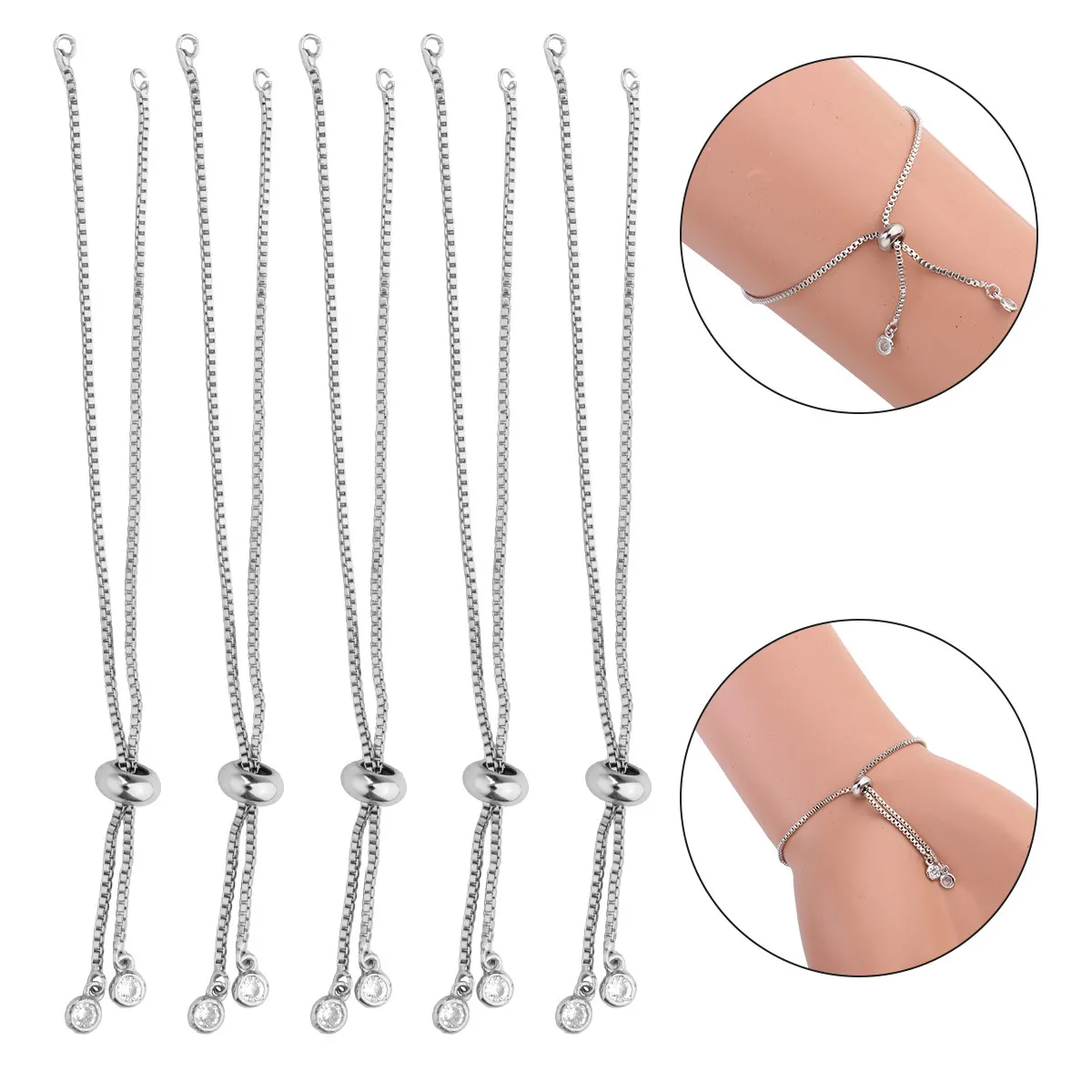 5Pcs High-Quality Copper Adjustable Bracelets for DIY Jewelry Making Semi-Finished Pull Type Hand Chains with Slider Stopper