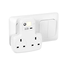 UK Plug Adapter USB Wall Socket with USB Type C Fast Charger Night Light, Double Plug Extension Outlet for Home Office White