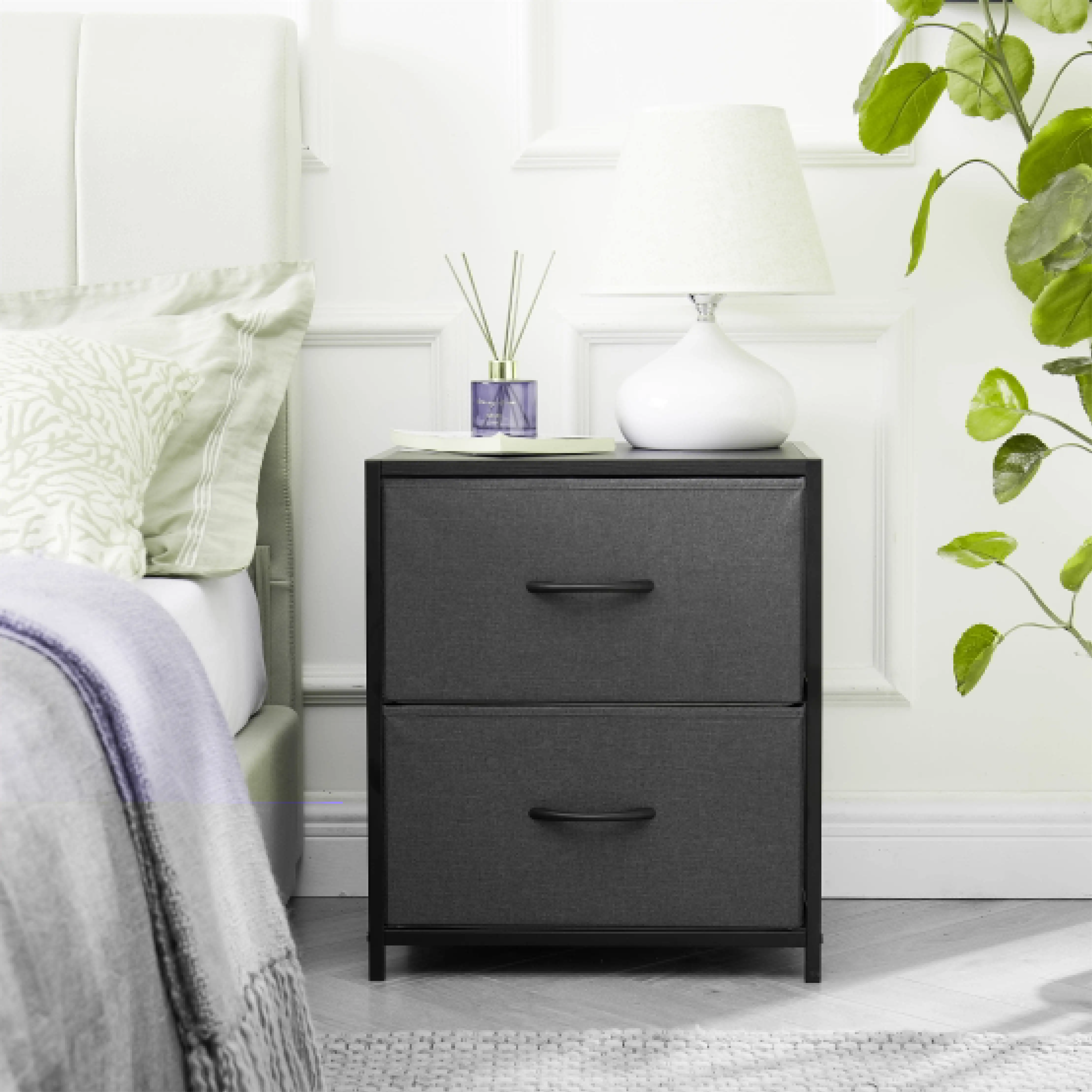 

2 Drawer Fabric Storage Nightstand, Grey