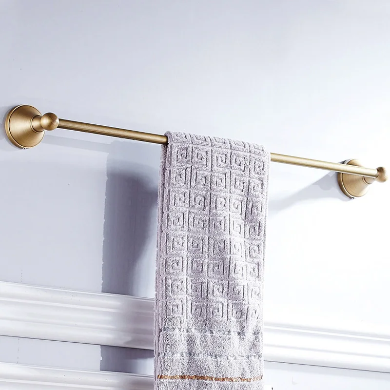 Antique  Brass Wall Mounted Bathroom Single Towel Shelf Rack Holder Bath Towel Hanger Bar Towel Rail Bathroom Accessories