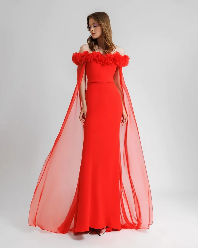 

Chiffon Evening Dress For Sexy Women 정장원피스 Vestidos de festa Elegant Off The Shoulder Flower Formal Cocktail Party Prom Gown