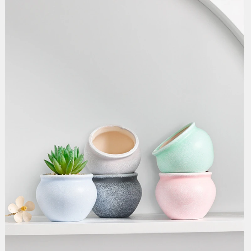 Mini Succulent Small Flower Pot Ceramic Simple Creative Meat Plant Trumpet Flowerpot Device Desktop Decoration Cute Thumb Basin