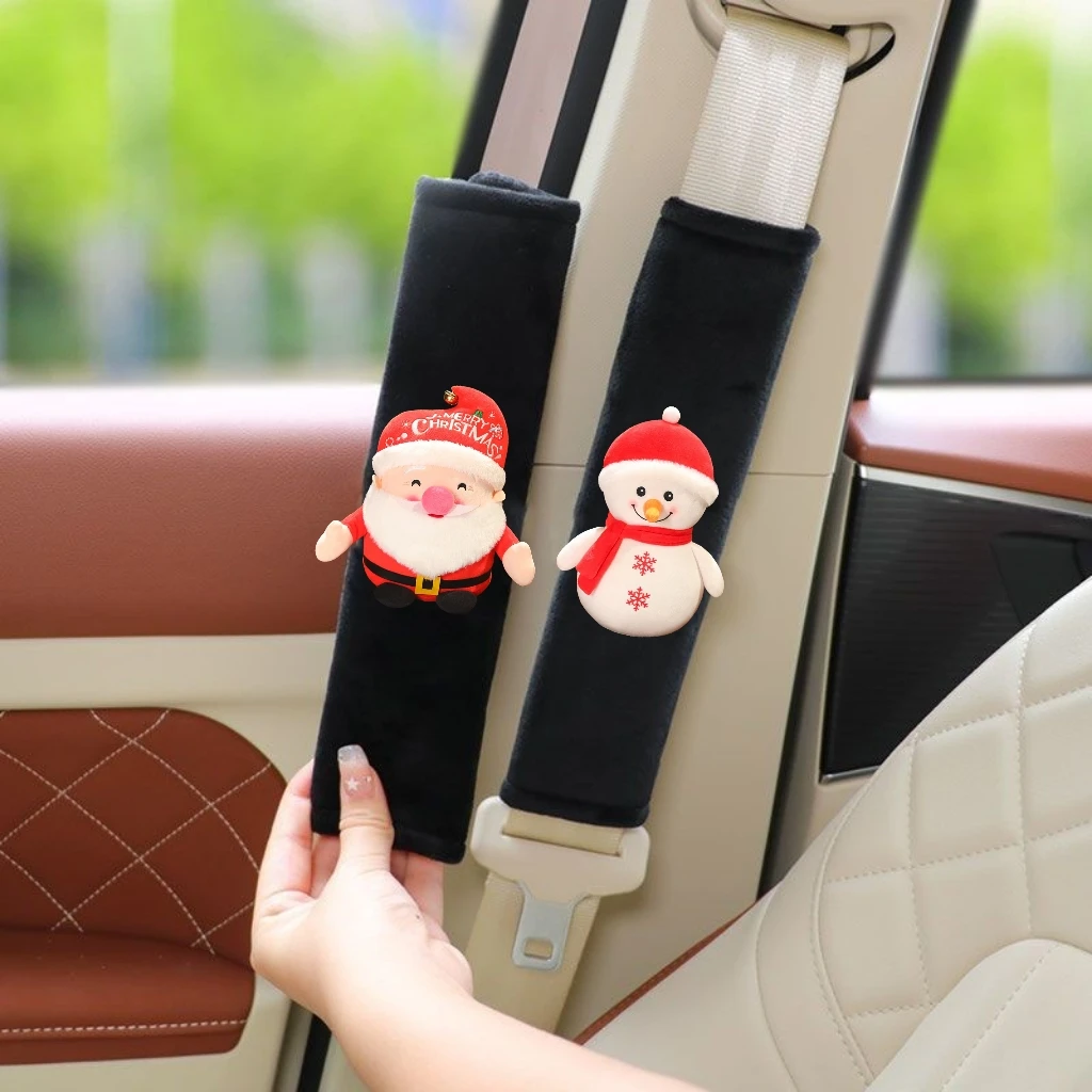 

Cartoon Santa Car Seat Belt Protector For Kids Cute Snowman Universal Plush Car Interior Shoulder Pad All-Season Car Accessories