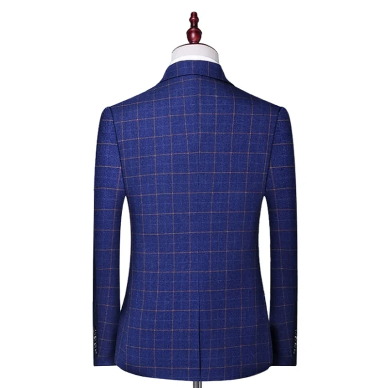 ( 1Pcs Blazer , No Pants ) Boutique Fashion Plaid Mens Casual Business Blazer Groom Wedding Dress Male Slim Formal Suit Jacket