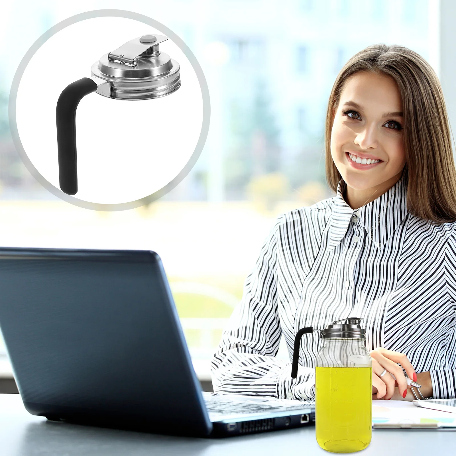 

Stainless Steel Jar Lid Handle Leakproof Flip Cap Wide Mouth Lid for Coffee Tea Drinking Pouring Use Rubber Rings for Jars