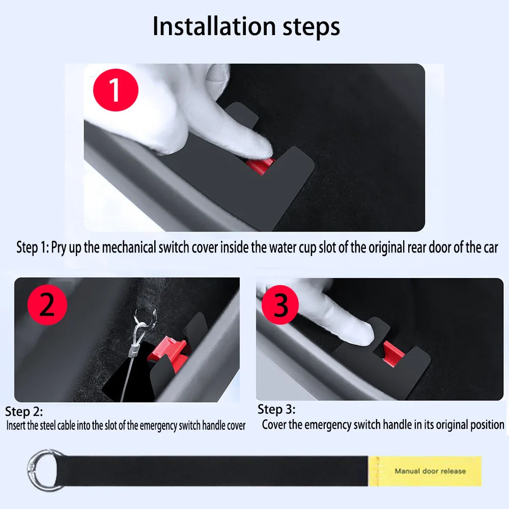 ForTesla Model Y 2021 2022 2023 Model 3 Highland 2024 Rear Door Mechanical Switch Handle Emergency Puller Button Car Accessories