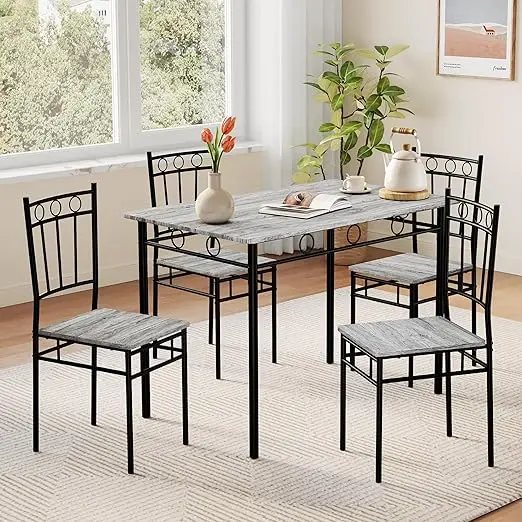 5-Piece Rectangular Dining Table Set for 4, Kitchen Table and Chairs Set