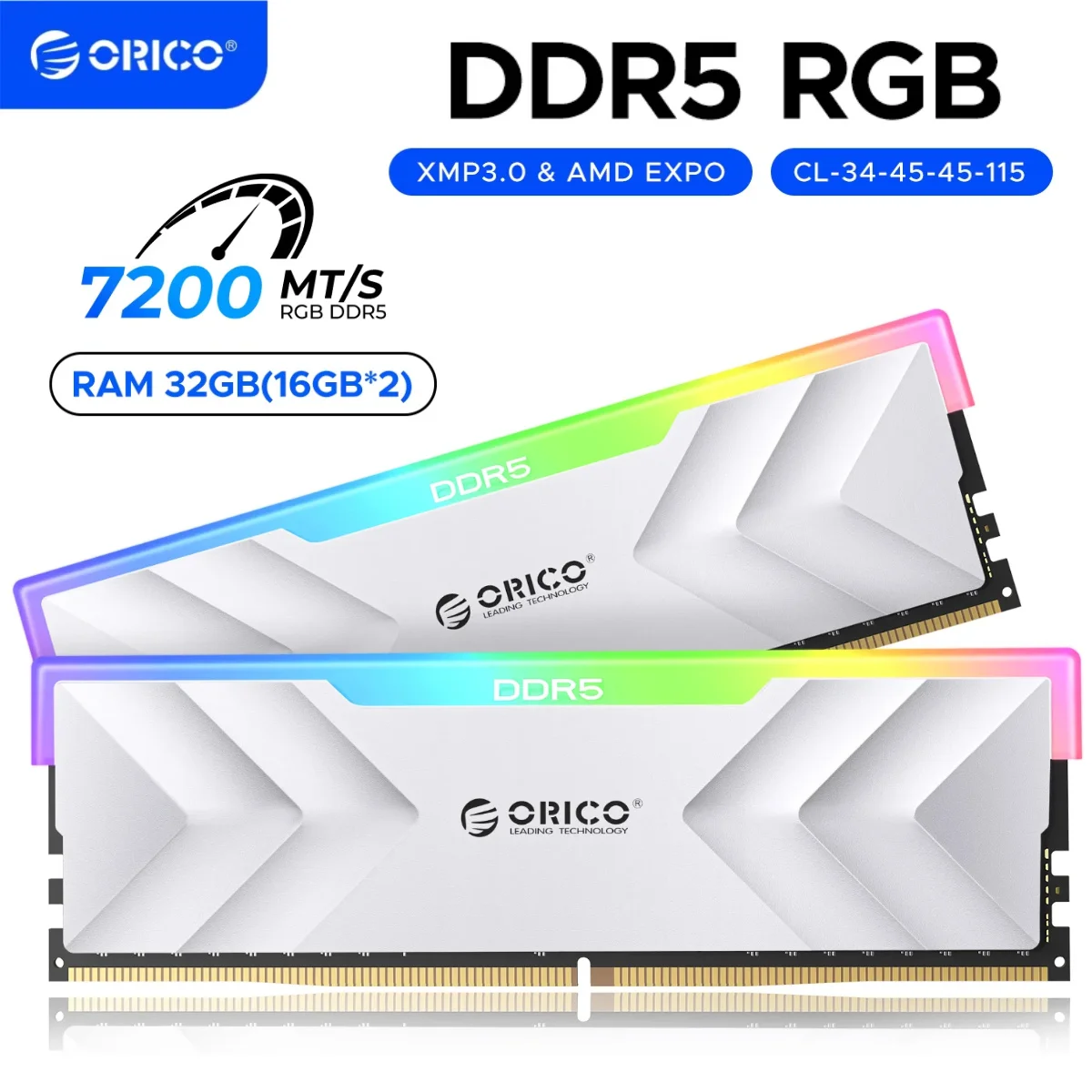 

ORICO Memoria RGB DDR5 Ram 32GB (2x16GB) 6000MHz 6400MHz 7200MHz Memory CL30 Intel XMP 3.0 & AMD Expo Compatible Desktop Rams