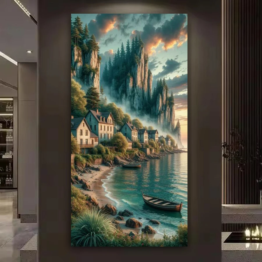 

Seaside House Mountain Picture Large Size Diy Diamond Arts For Adults Painting New Collection Scenery Full Mosaic Embroidery Kit