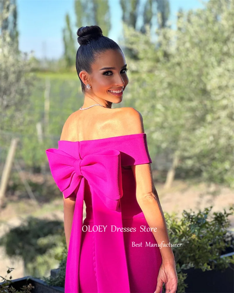 Oloey Eenvoudige Zeemeermin Fuschia Avondfeest Jurken Trouwgast Off Shoulder Arabische Vrouwen Formele Prom Jurken Vestidos De Fiesta