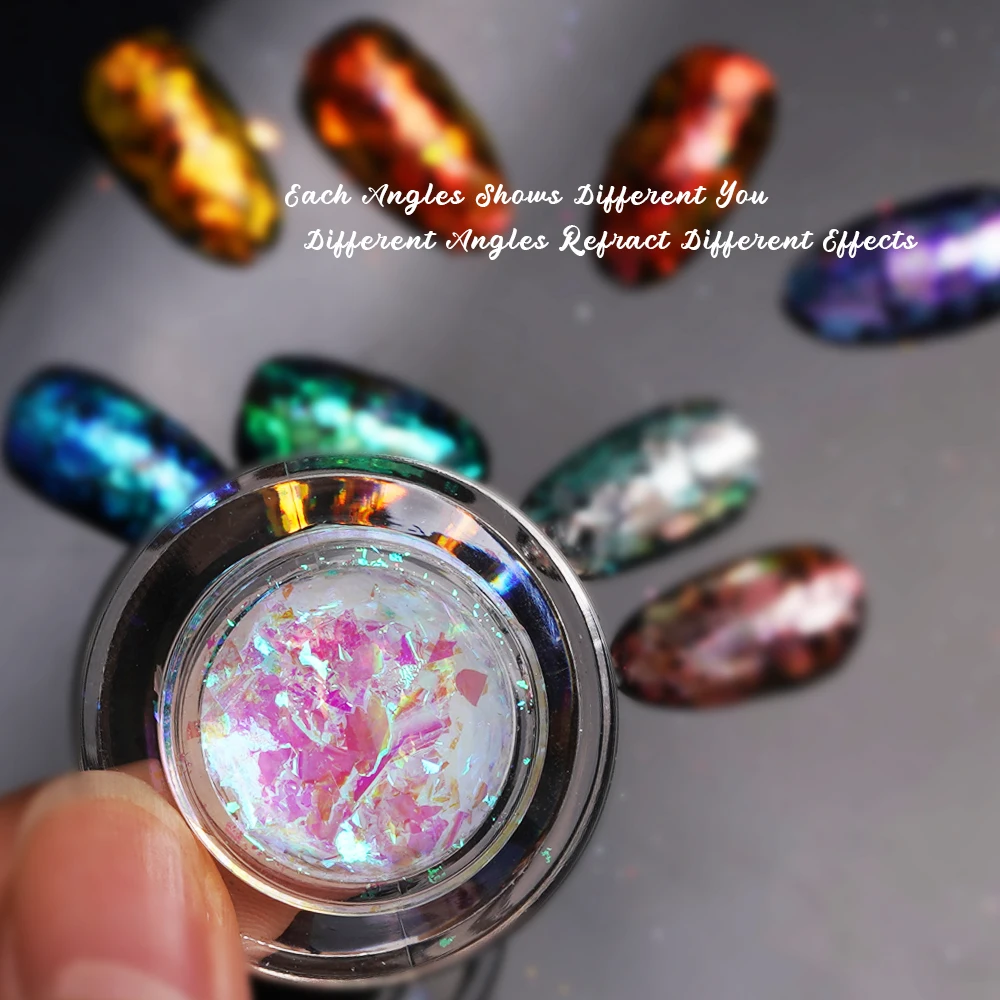 HNDO Bottle 16 Colors Aurora Crystal Opal Powder Irregular Flakes for Nails Professional DIY Sequins Powder Manicure WF Series