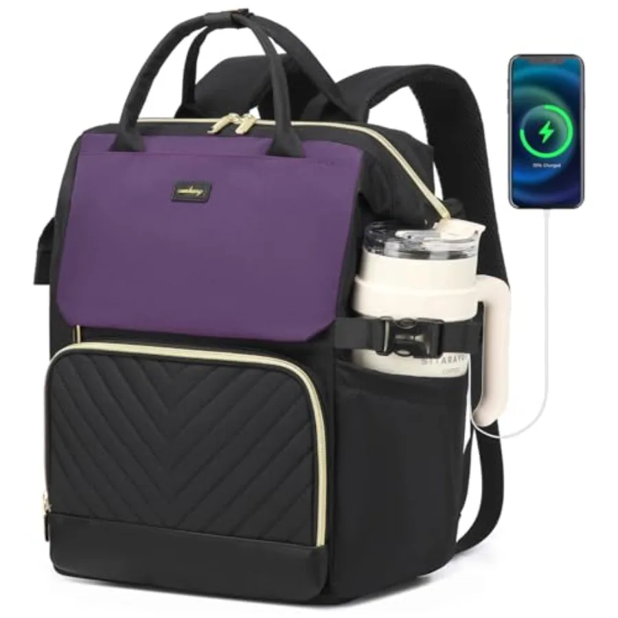 

Computer Backpack for Women, Work Bag Laptop Bookbag with Cup Holder and USB Charger for Teacher Nurse College Travel Back Pack