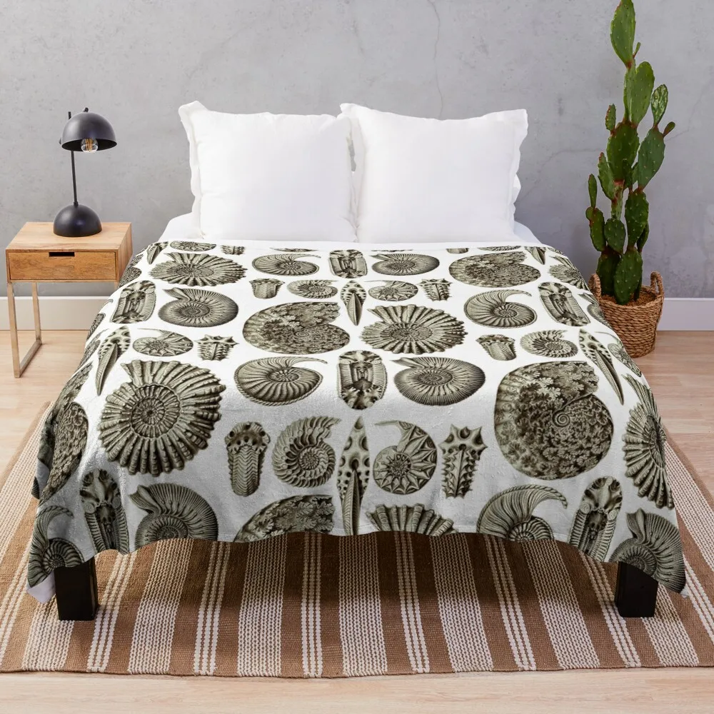 

Ernst Haeckel Ammonite Coffee Brown Throw Blanket Decorative Sofas Large Blankets