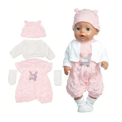16-18Inch/40-45cm Reborn Baby Doll Outfit Pink Cute Jumpsuit+Jacket+Hat+Socks Cute Soft Baby Doll Clothes Accessories Girl Gift