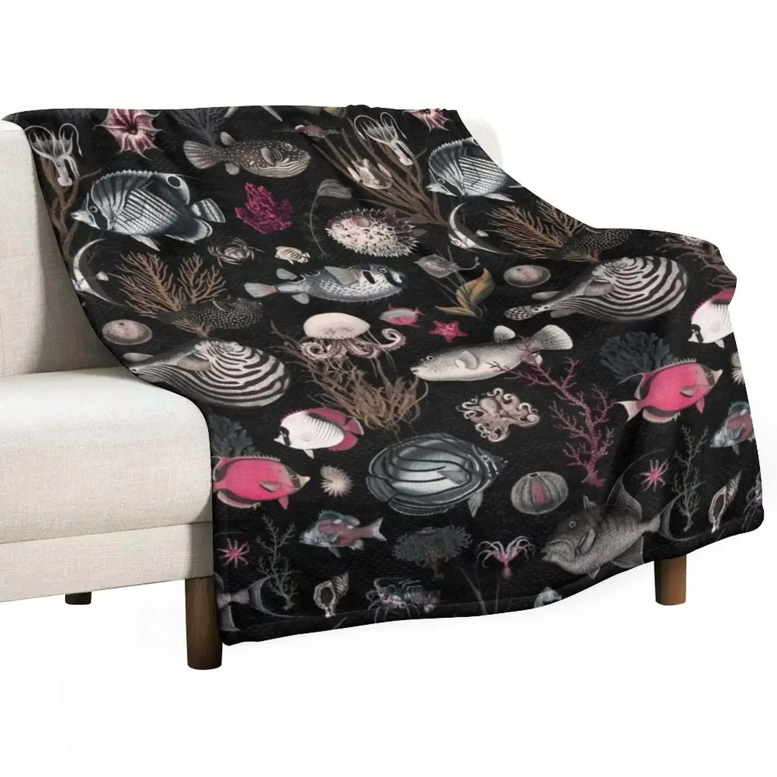 Oceania in black fuchsia mustard cream grey Throw Blanket Comforter Flannels Blankets