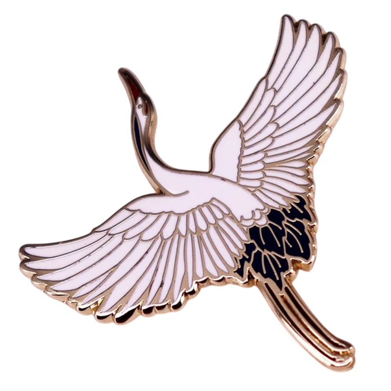 Flying Red-crowned Crane Bird Hard Enamel Pin Animal Badge Brooch For Jewelry Accessory