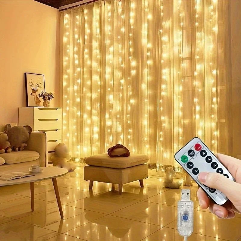 Indoor Curtain String Lights 8 Modes USB Plug LED Fairy Lights Perfect for New Year Christmas Bedroom Wedding Party Decoration