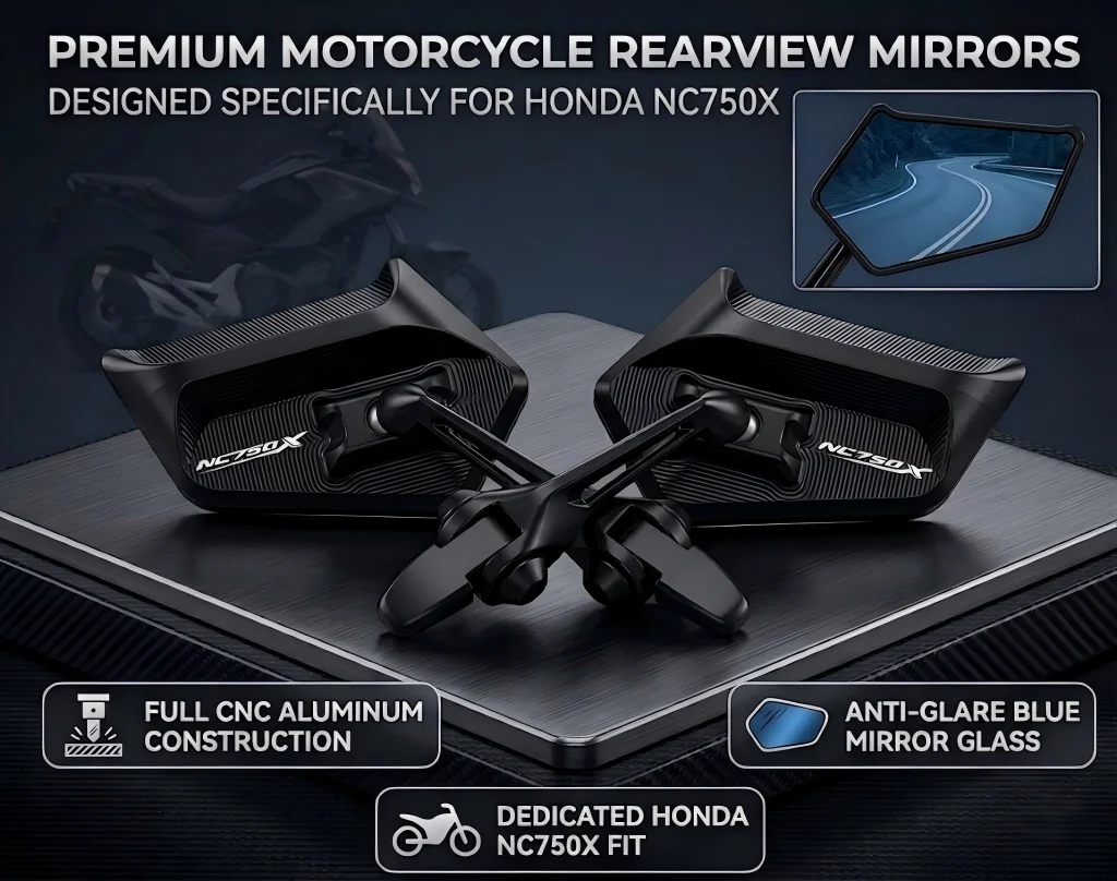 

2PCS Universal All-Aluminum Adjustable Folding Motorcycle Mirrors Blue Glass For HONDA NC700X NC750X NC700X 750X NC-700X NC750X
