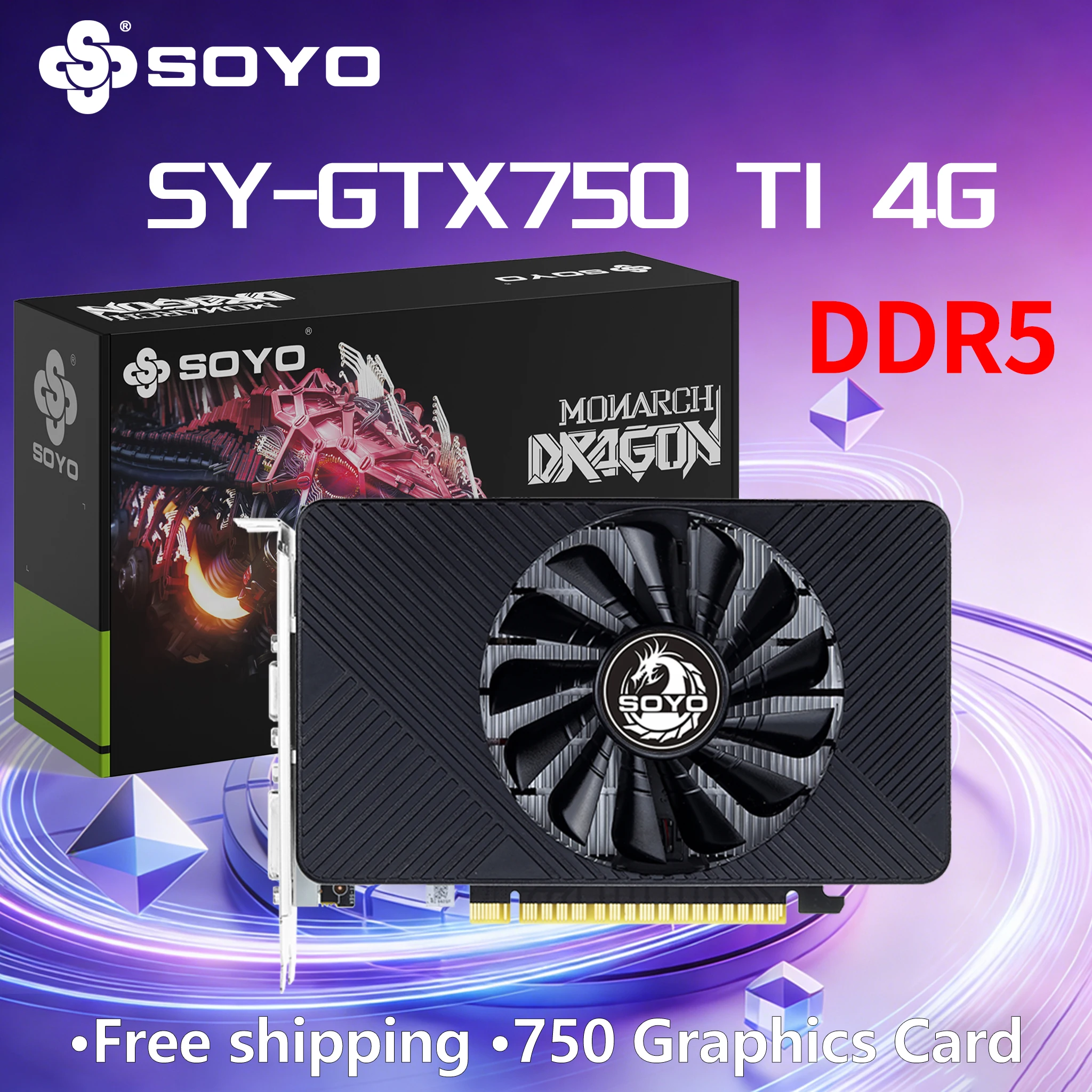 

Видеокарта NVIDIA GPU GTX 750Ti 4G SOYO GDDR5 128Bit 28nm PCI-E3.0x16 для игровых компьютеров и офиса с поддержкой HDMI+VGA+DVI