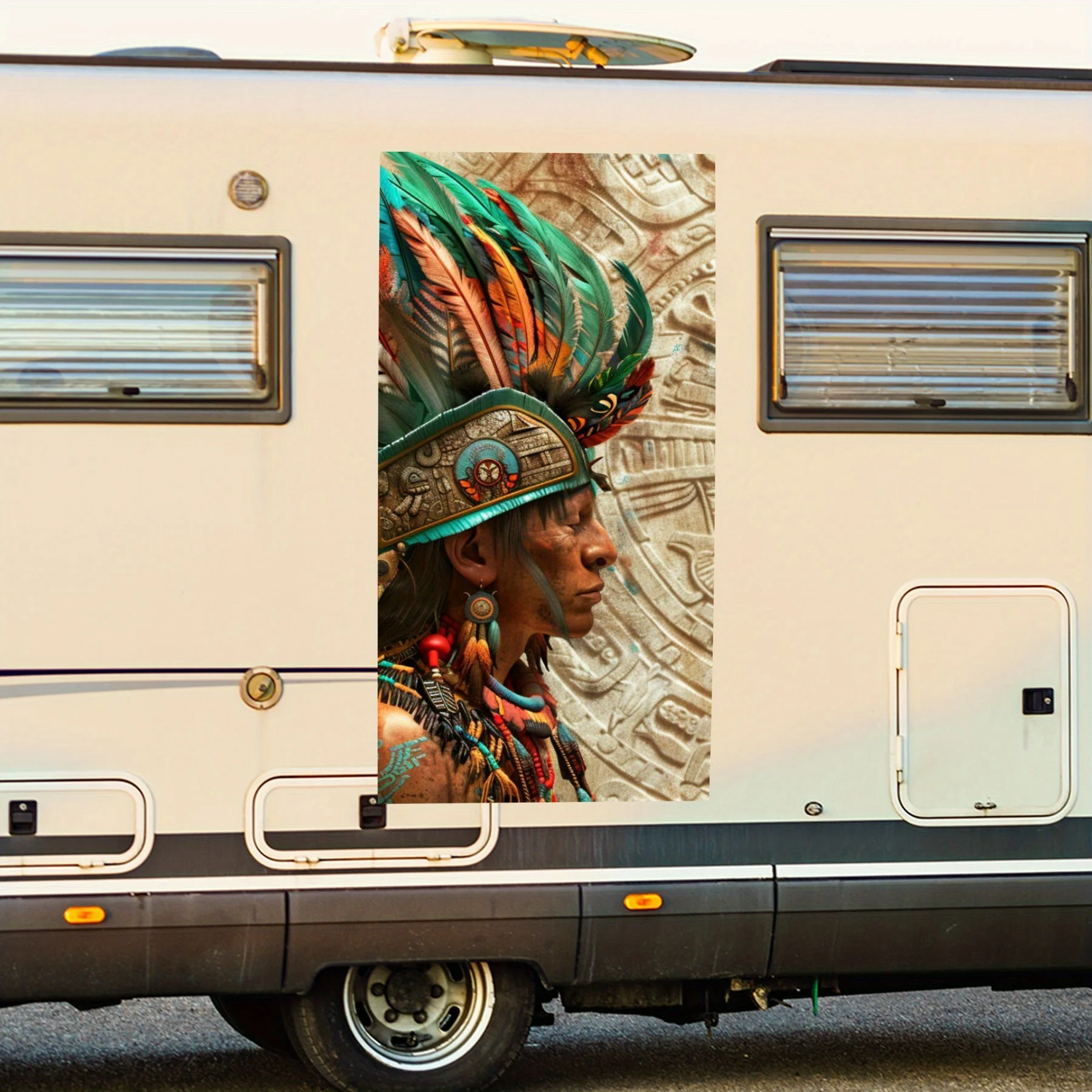 

Ancient Civilization Feathered Headdress Art Car Sticker,Vinyl decal on the side of the motor home, waterproof self-adhesive vin