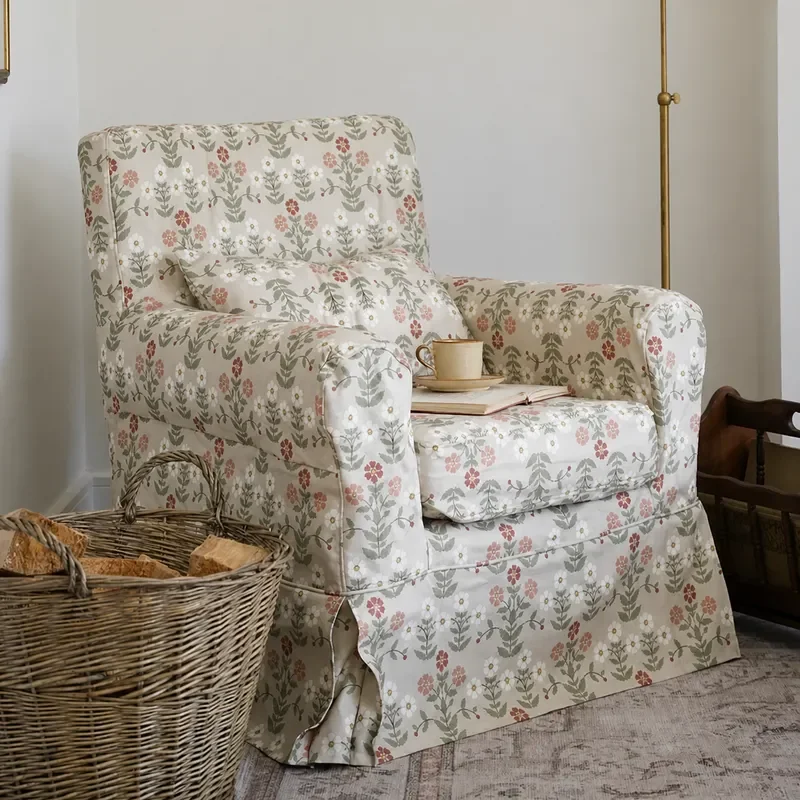 Pastoral Printed Fabric Sofa Chair Retro Style Single Seat Leisure Armchair for Villa Living Room Cafe Home Furniture