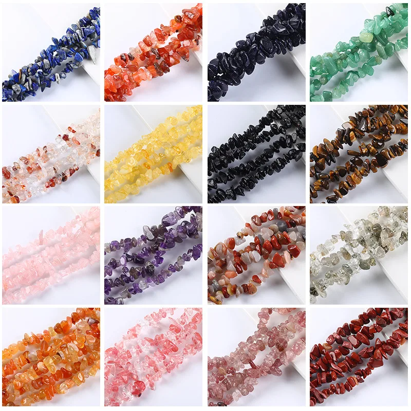 5-8mm Natural Chip Stone Bead Strand Drilled Irregular Crushed Gemstone Crystal Pieces Loose Spacer Beads for DIY Jewelry Making