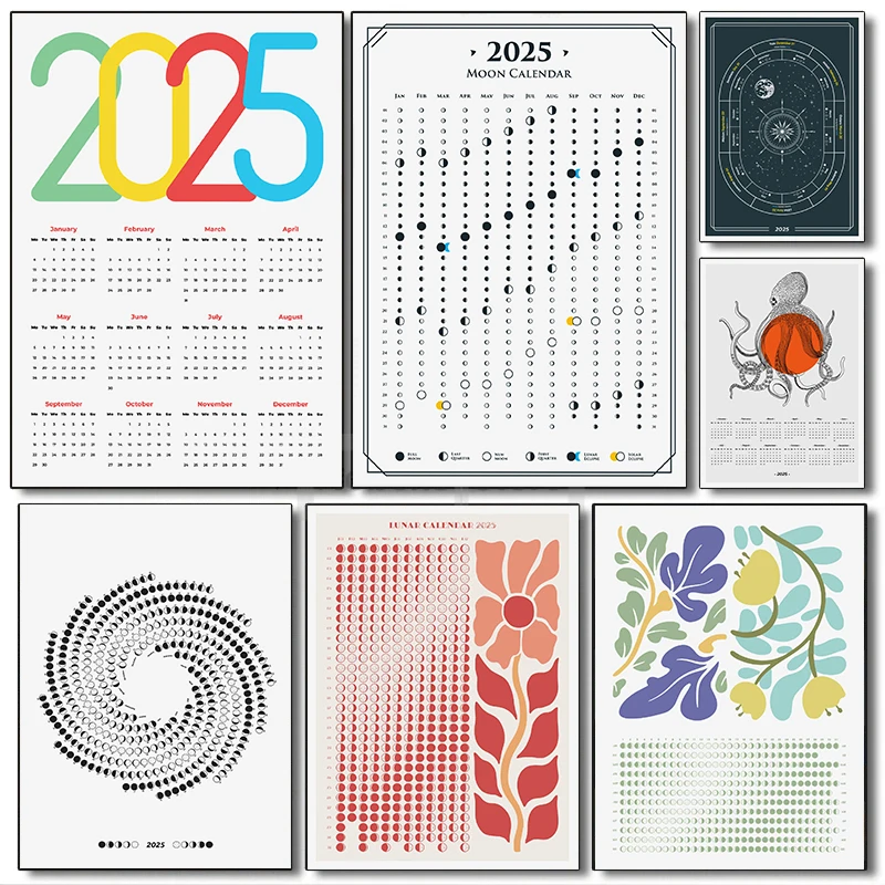 التقويم القمري الجديد 2025 الملصقات التقويم الوقت الطقس المعرفة حائط لوح رسم صورة فنية لغرفة المعيشة ديكور المنزل هدية