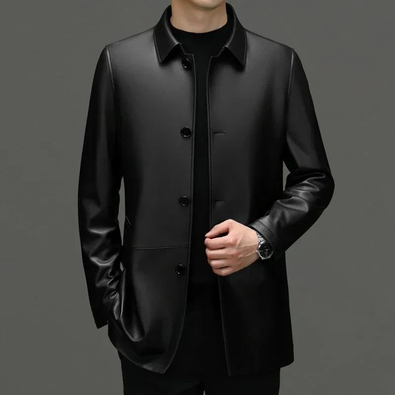 Autumn and Winter 2024 New High-end Men's Business Casual Leather Clothing Fashion with Handsome Lapel Jacket Sheepskin Coat