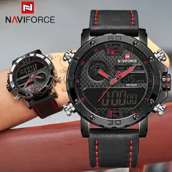 NAVIFORCE To Luxury Brand Mens Quartz Watches Leather Sports Watches Men's LED Digital Clock Waterproof Military Wrist Watch