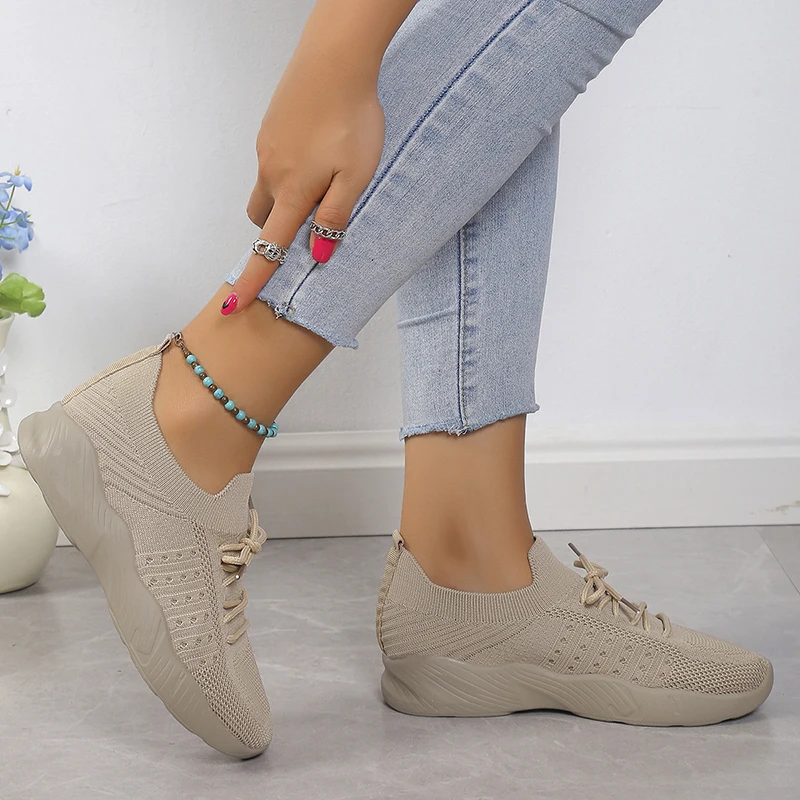 Knitted Breathable Sneakers Women Lightweight Non Slip Woman Tennis Shoes Comfortbale Slip On Casual Shoes Zapatillas Mujer 2023