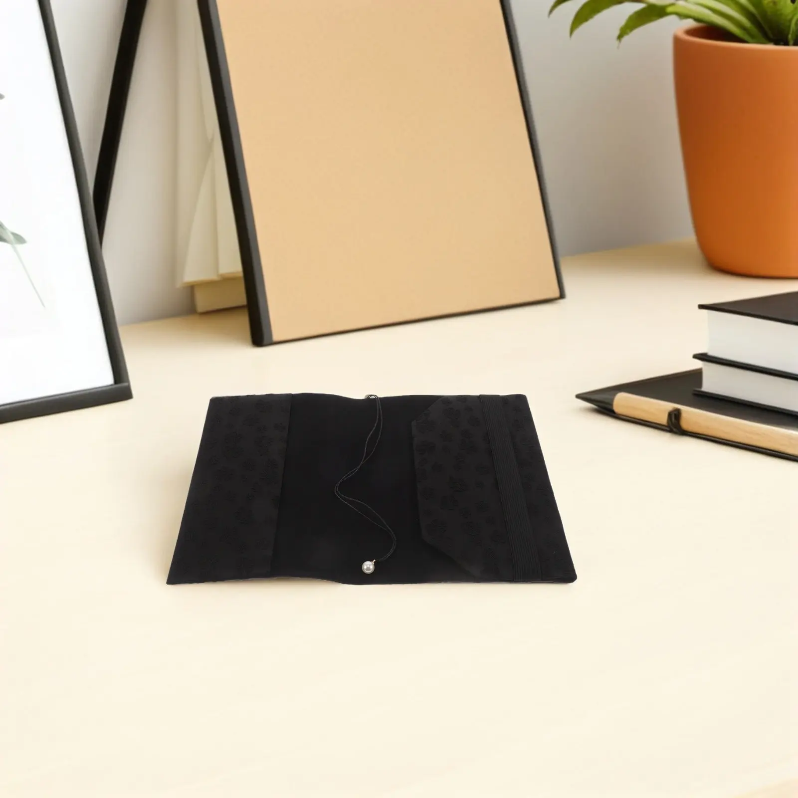 A6 Black Fabric Book Cover Sleeve Cloth Notebook Protector Pen Pouch Washable Book Jacket School Textbook Paperback Protective