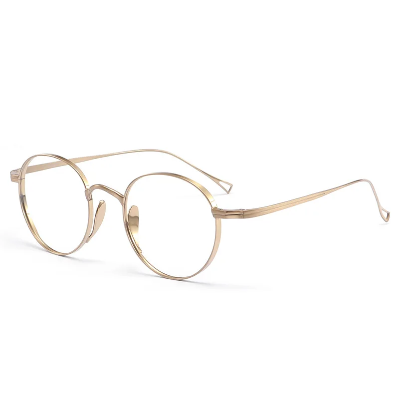 نظارات دائرية من التيتانيوم النقي، إطار ياباني عريض قديم بدون مكياج أنيق، حافة كاملة تحجب الضوء الأزرق #5