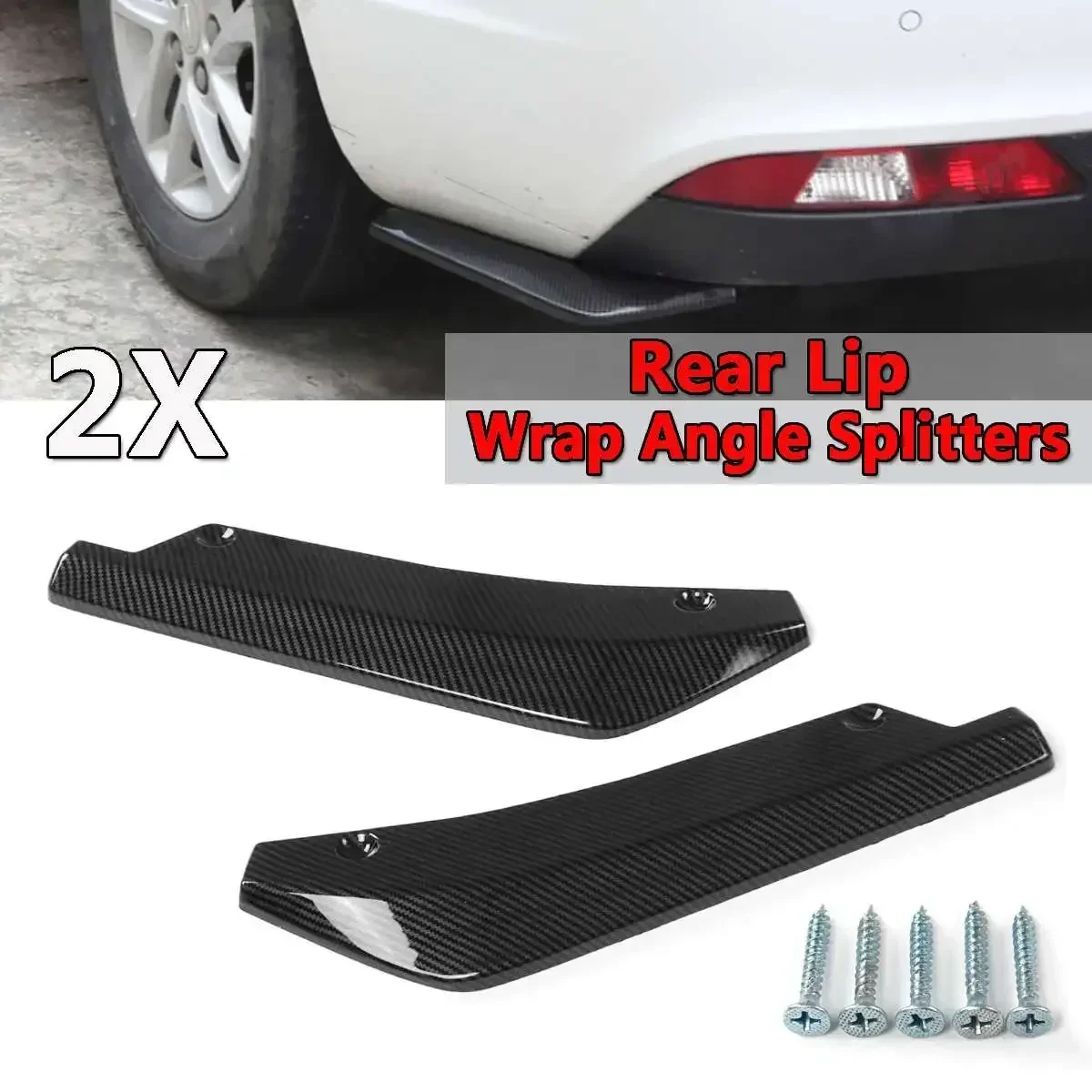 2x Universal Carbon Fiber Look Car Rear Bumper Lip Diffuser Splitter Canard Side Bumper Decorative Protection Winglets Body Kit