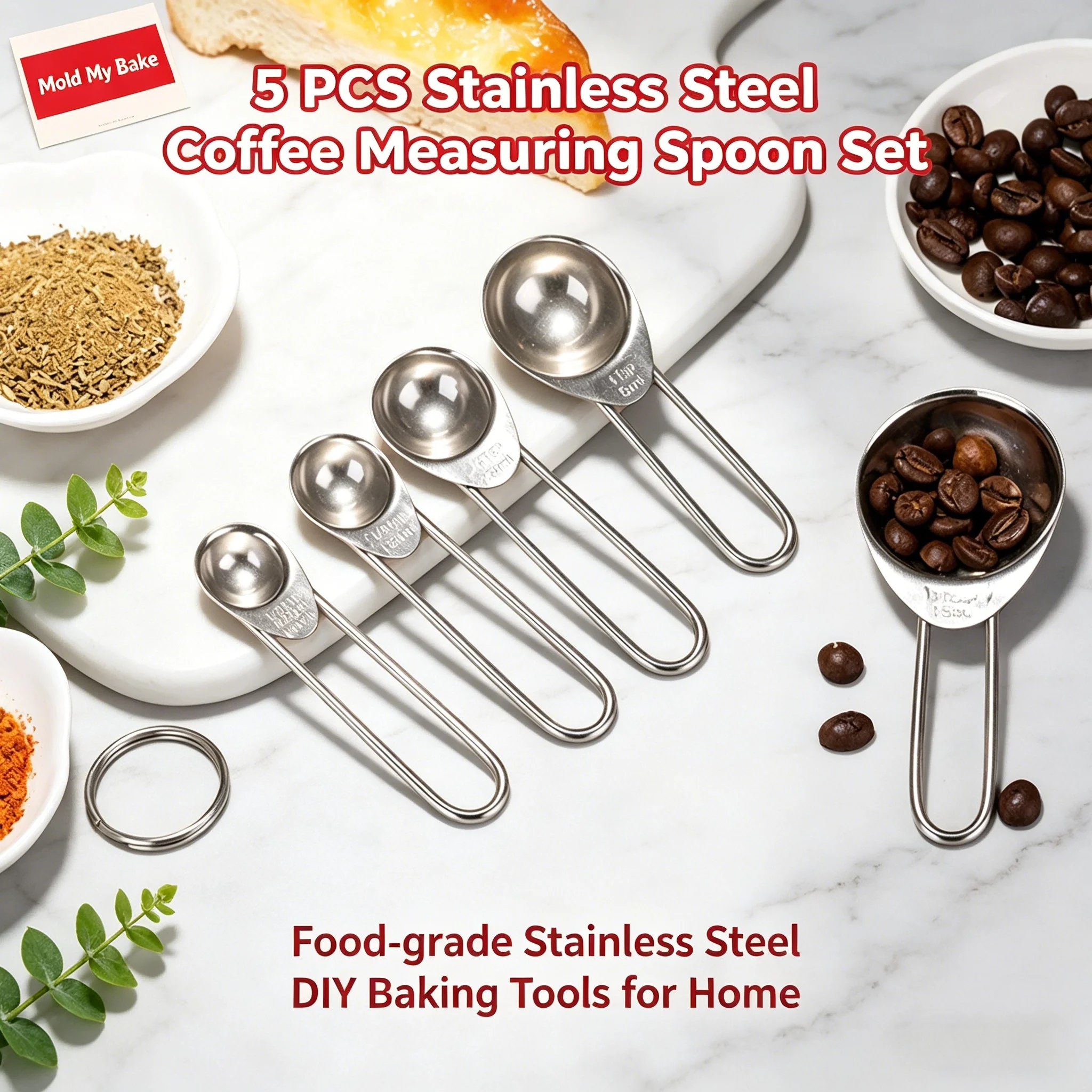 5PCS Multi Capacity Stainless Steel Measuring Spoon Set, Acc